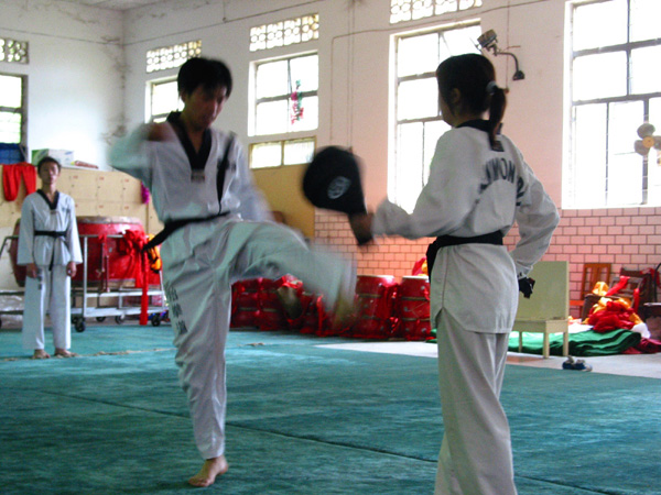 图为跆拳道考试现场。