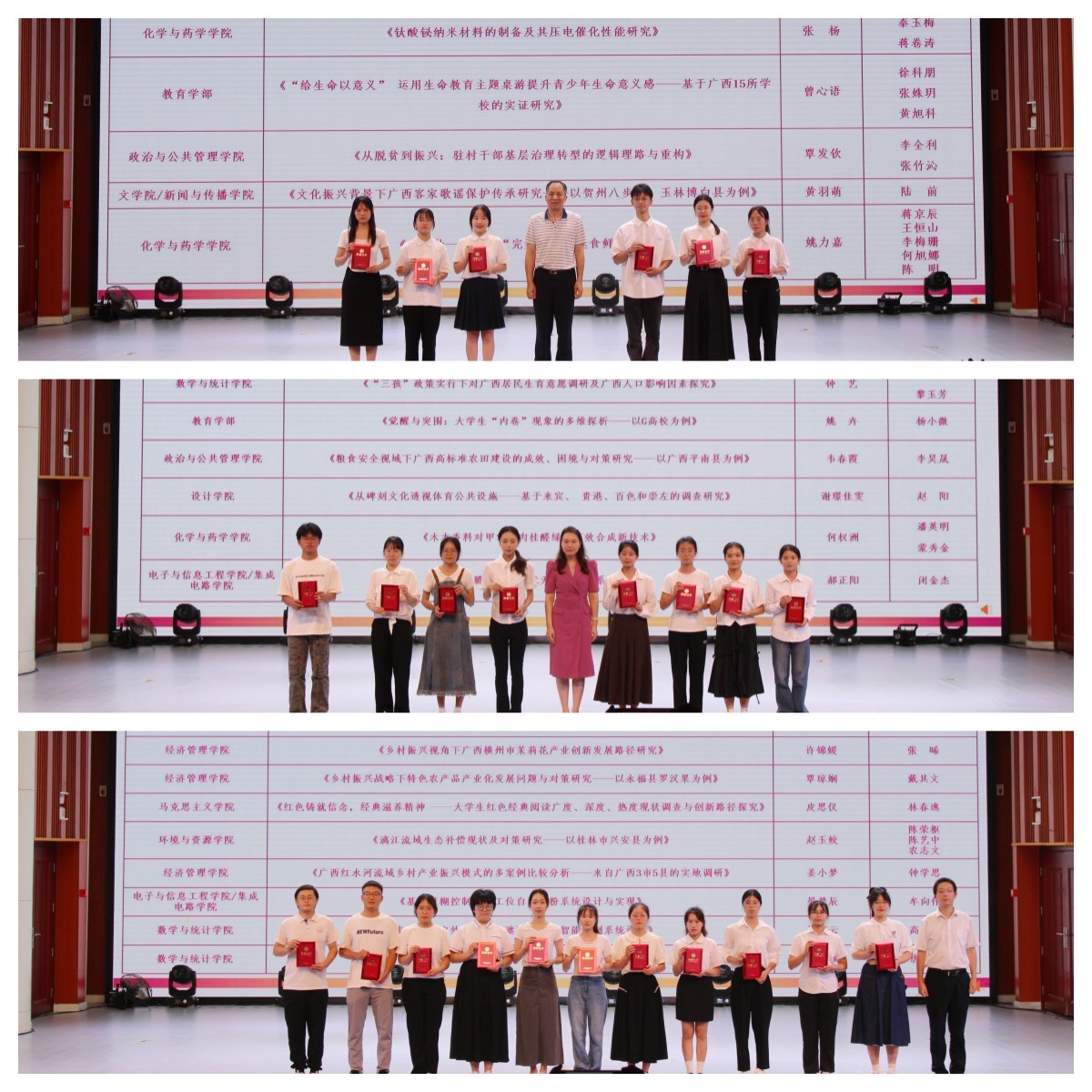 为“挑战杯”区赛特等奖、一等奖、二等奖获奖项目负责人颁发荣誉证书