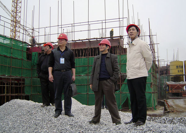 车芳仁副厅长（右一）考察施工工地。