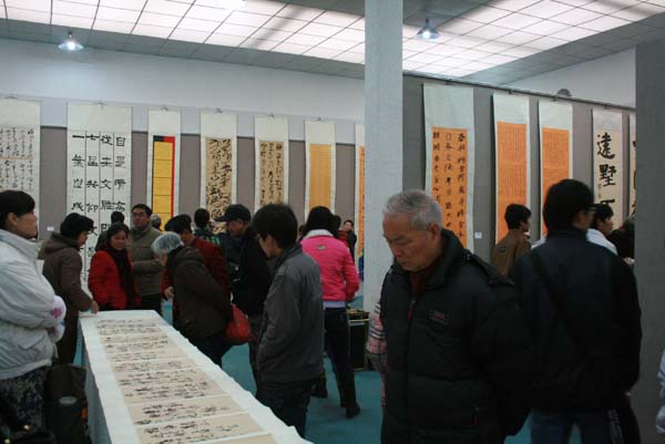 书法爱好者前来观展