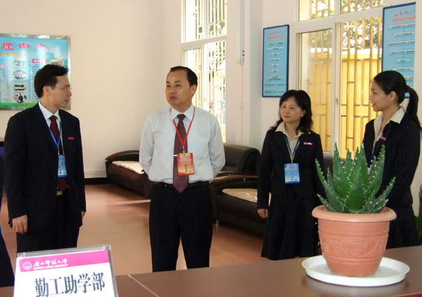 韩长日教授（左二）走访学生工作部（处）。