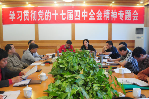 学习贯彻党的十七届四中全会精神专题会会议现场。