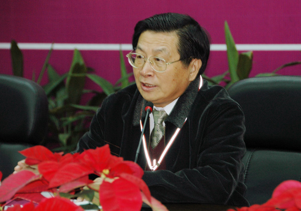 专家组组长万辅彬在会上讲话。