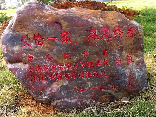 汤敏博士为认捐的桂花树刻留的碑文