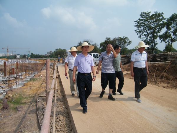 覃卫国在建设办以及润松集团相关负责人的陪同下巡视工地