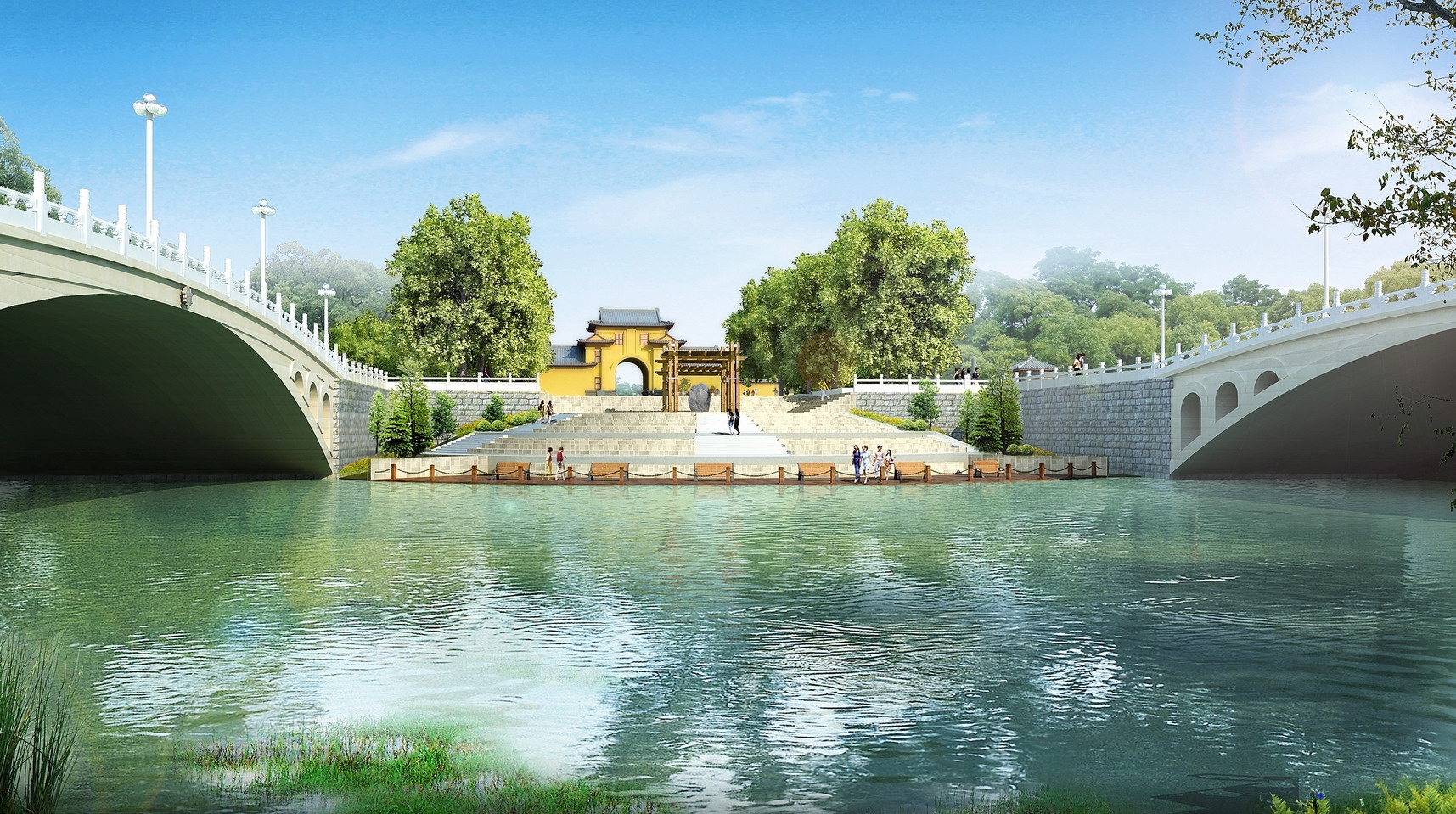 校前区亲水平台效果图